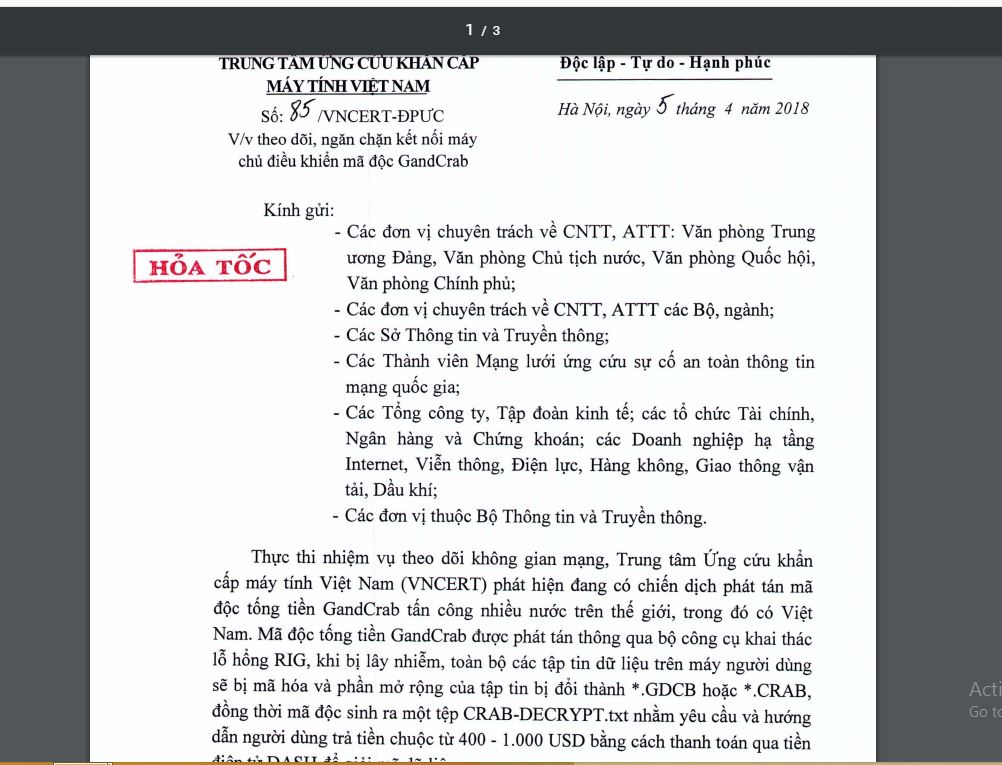 Cảnh báo: Mã độc tống tiền GandCrab đang lan rộng tại Việt Nam
